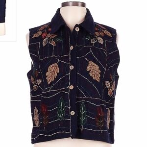 Embroidered Leaf Pattern Vest